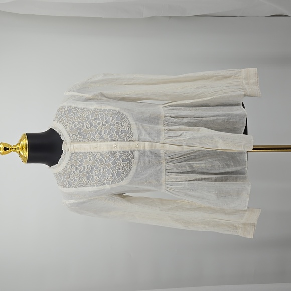 Anthropologie Floreat Womens Embroidered Lace Peplum Blouse Gold Thread  Size 10 - Picture 5 of 16